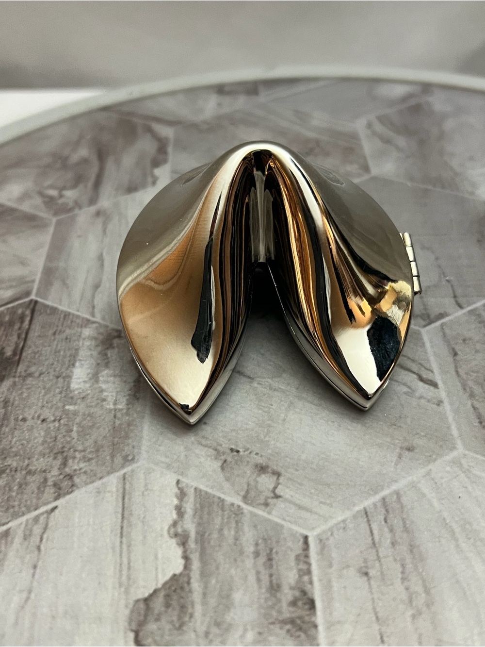 Silver Fortune Cookie Hinged Trinket Box Keepsake Jewelry Holder